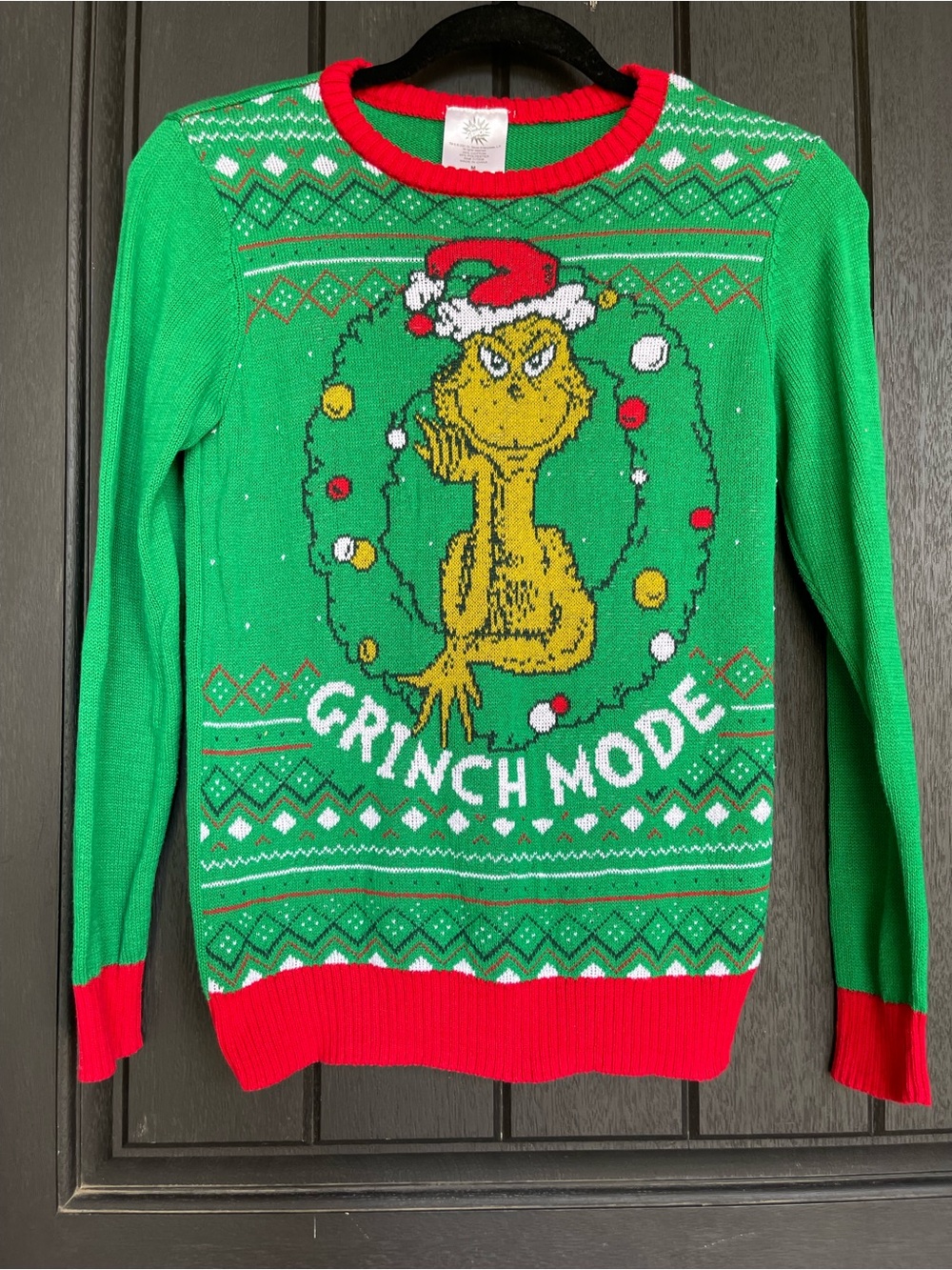 Dr. Seuss The Grinch “Grinch Mode” Youth Christmas Sweater M